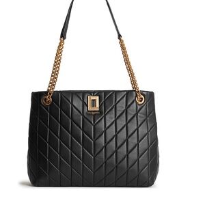 KARL LANGERFELD CHEVRON PATTERN BLACK LEATHER BAG